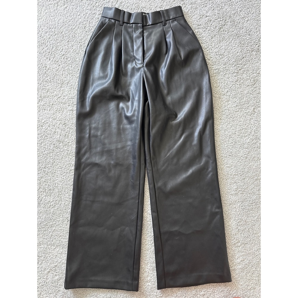 Abercrombie & Fitch Curve Love‎ Vegan Leather Pleated Wide Leg Pants Black XS S